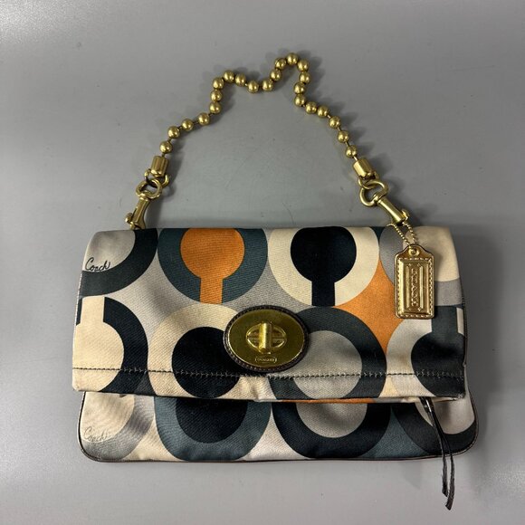 COACH # 12928 AMANDA GRAPHIC OP ART FOLDOVER CLUTCH/SHOULDER BAG - Picture 1 of 14